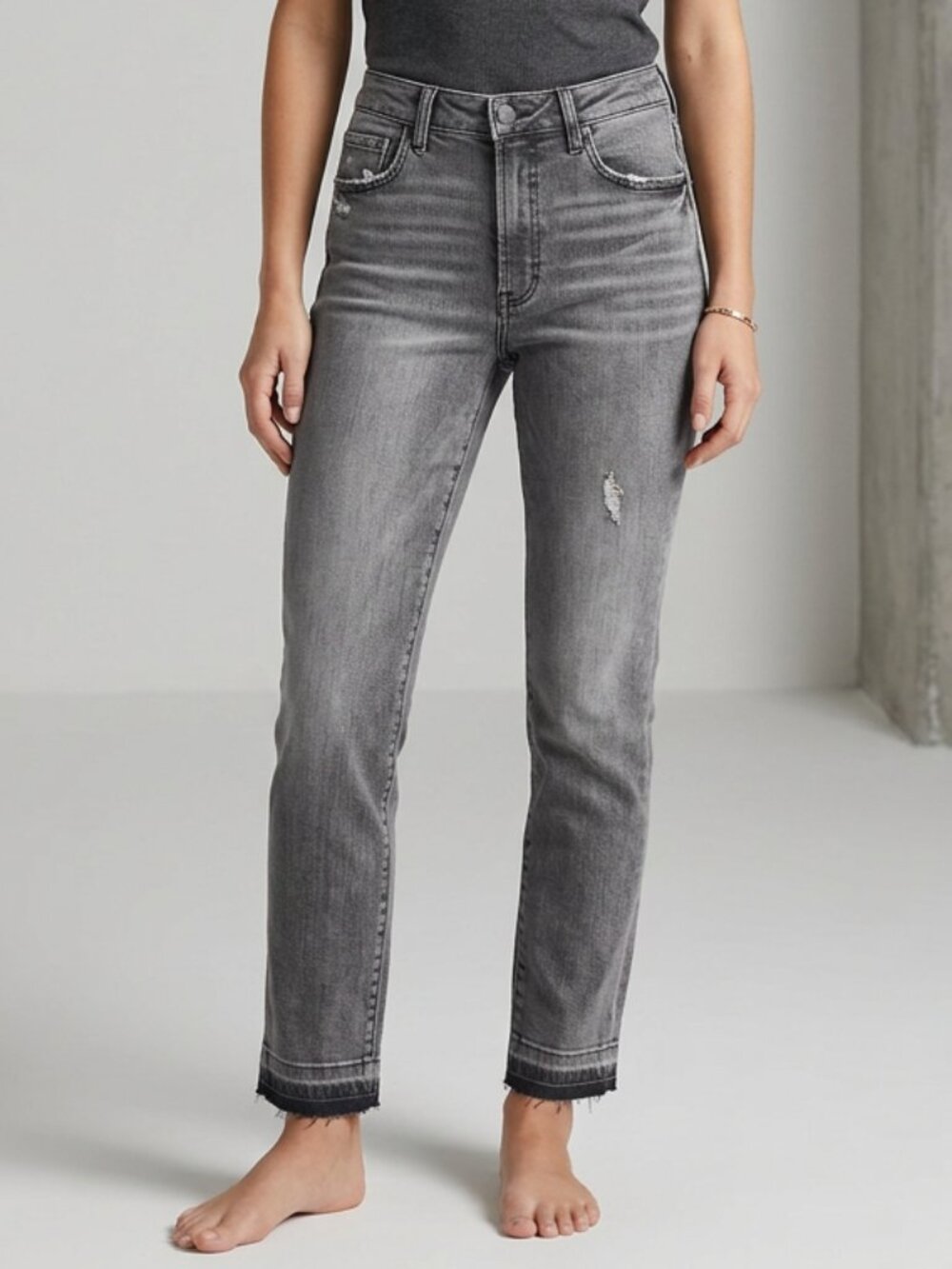 NWT KUT from the Kloth Rosa Gray High Rise Straight Leg Jeans Released Hem Sz 2